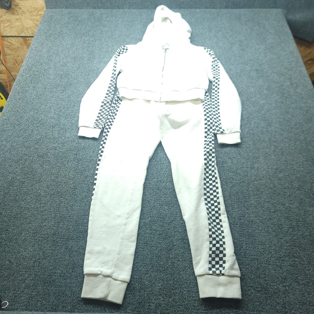 Danielle Guizio Godspeed Tracksuit White Checkered Cropped Hoodie Joggers Set XS
